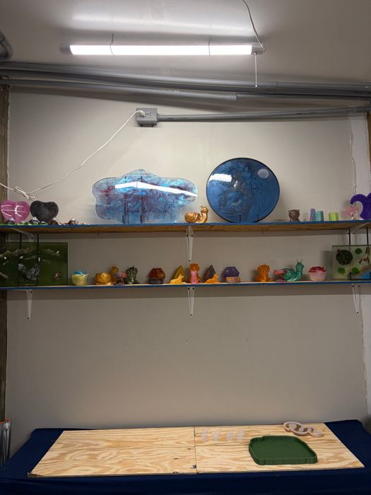 Finished pieces on display, inside the Everything Epoxy workshop